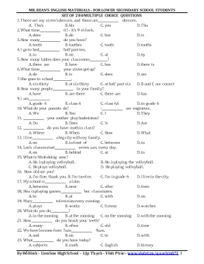 Bộ 280 câu hỏi trắc nghiệm môn Tiếng Anh Lớp 6 - Đỗ Bình