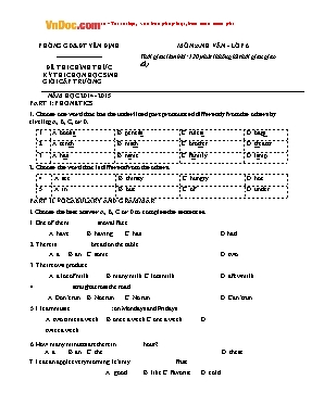 Đề kiểm tra môn Anh Văn Lớp 6 năm học 2014-20