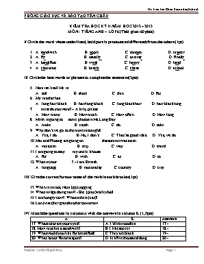 Đề kiểm tra môn Tiếng Anh Lớp 6 học kỳ II năm học 2013-2014 - Lê Thị Thanh Trúc - Phòng GD & ĐT Tân Châu (Có đáp án)