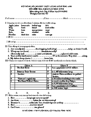 Đề thi khảo sát chất lượng môn Tiếng Anh Lớp 6 học kỳ II năm học 2004-2005 - Đỗ Bình (Có đáp án)