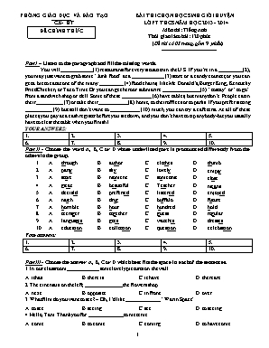 Bài thi môn Tiếng Anh Lớp 7 năm học 2013-2014