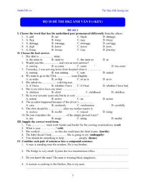 Bộ 10 đề thi môn Anh Văn Lớp 8 học kỳ II (Có 