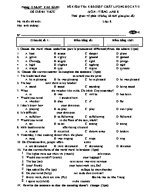Đề kiểm tra khảo sát chất lượng môn Tiếng Anh Lớp 8 học kỳ II - Phòng GD & ĐT Kim Bảng