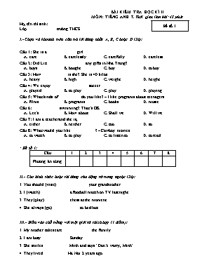 Đề kiểm tra môn Tiếng Anh Lớp 7 học kỳ II - Đề số 1 (Có đáp án)