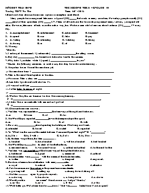 Bài kiểm tra môn Tiếng Anh Lớp 10 học kỳ II năm học 2015-2016 - Trường THPT Vũ Thư