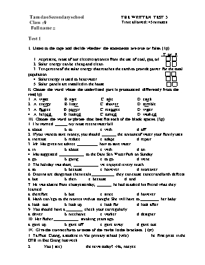 Bài kiểm tra một tiết môn Tiếng Anh Lớp 9 - Số 3 - Trường Trung học cơ sở Tam Đảo