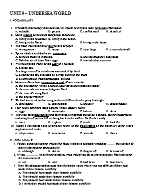 Bài tập môn Tiếng Anh Lớp 10 năm học 2015-2016 - Unit 9: Undersea world