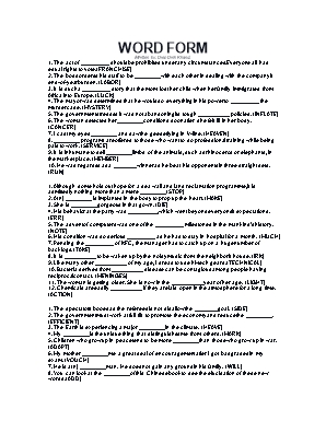 Bài tập môn Tiếng Anh Lớp 11 - Word Form (Có 