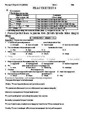 Bài tập phụ đạo môn Tiếng Anh Lớp 10 năm học 2015-2016 - Unit 6: An exercusion