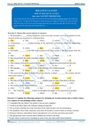 Bài tập tự luyện môn Tiếng Anh Lớp 10 - Nguyễn Thị Phương (Có đáp án)