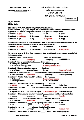 Đề khảo sát môn Tiếng Anh Lớp 11 năm học 2015