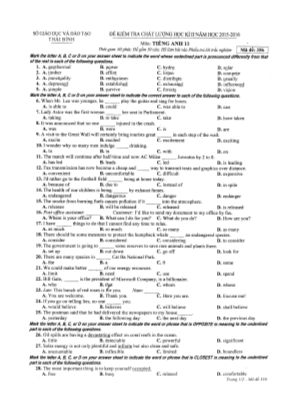 Đề kiểm tra chất lượng môn Tiếng Anh Lớp 11 học kỳ II năm học 2015-2016 - Mã đề 356 - Sở GD & ĐT Thái Bình