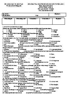 Đề kiểm tra chuyên đề hè cho đội tuyển lần 1 môn Tiếng Anh Lớp 10 năm học 2016-2017