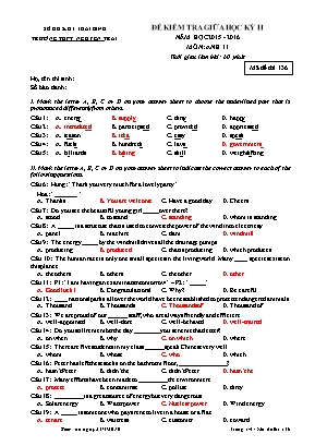 Đề kiểm tra giữa học kỳ II môn Tiếng Anh Lớp 