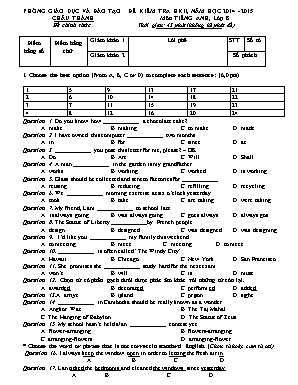 Đề kiểm tra môn Tiếng Anh Lớp 8 học kỳ II năm học 2014-2015 - Phòng GD & ĐT Châu Thành