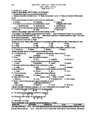 Đề kiểm tra một tiết môn Tiếng Anh Lớp 10 học kỳ II năm học 2015-2016 (Có kèm đáp án)