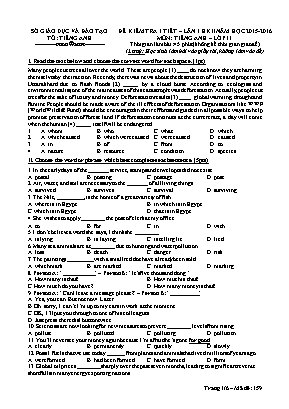 Đề kiểm tra một tiết môn Tiếng Anh Lớp 11 học kỳ II năm học 2015-2016 - Mã đề 159 (Có đáp án)