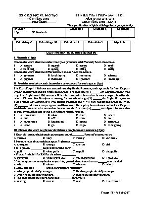 Đề kiểm tra một tiết môn Tiếng Anh Lớp 11 học kỳ II năm học 2015-2016 - Mã đề 327 (Có đáp án)