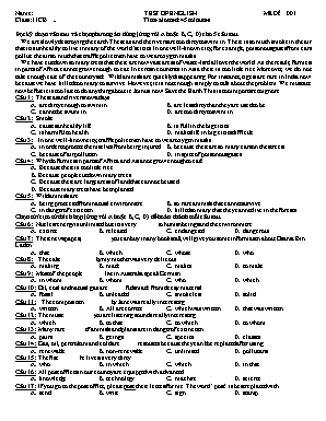 Đề kiểm tra trắc nghiệm môn Tiếng Anh Lớp 11 - Mã đề 001