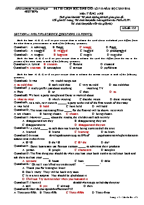 Đề thi chọn học sinh giỏi Lớp 10 năm học 2015-2016 môn Tiếng Anh - Mã đề 135 - Sở GD & ĐT Thái Bình