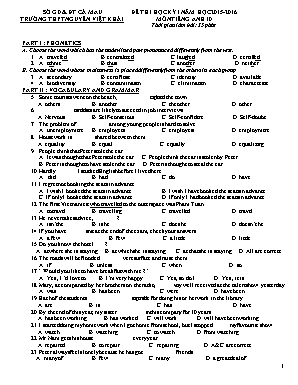 Đề thi học kỳ I môn Tiếng Anh Lớp 10 năm học 2015-2016 - Trường Trung học phổ thông Nguyễn Việt Khái
