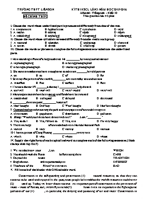 Đề thi khảo sát chất lượng môn Tiếng Anh Khối 10 năm học 2015-2016 - Trường THPT Liễn Sơn