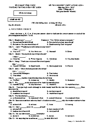 Đề thi khảo sát chất lượng môn Tiếng Anh Lớp 11 - Năm học 2014-2015 - Mã đề 485 - Trường THPT Nguyễn Viết Xuân