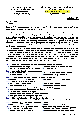 Đề thi khảo sát Chuyên đề môn Tiếng Anh Lớp 10 - Khối D - Năm học 2014-2015 - Mã đề 132 - Trường THPT Nguyễn Viết Xuân