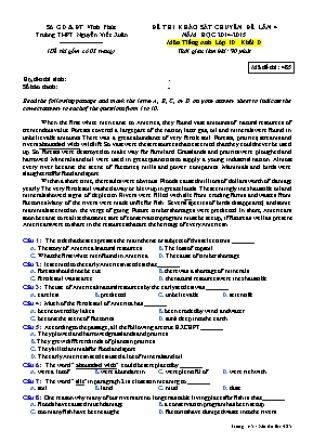 Đề thi khảo sát Chuyên đề môn Tiếng Anh Lớp 10 - Khối D - Năm học 2014-2015 - Mã đề 485 - Trường THPT Nguyễn Viết Xuân