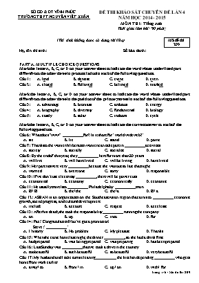 Đề thi khảo sát Chuyên đề môn Tiếng Anh Lớp 12 - Năm học 2014-2015 - Mã đề 209 - Trường THPT Nguyễn Viết Xuân