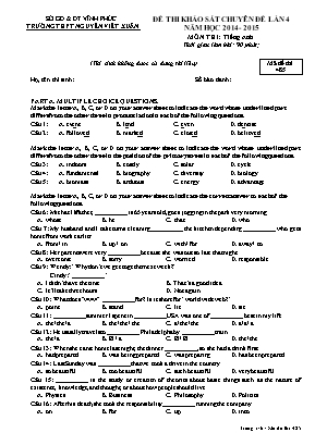 Đề thi khảo sát Chuyên đề môn Tiếng Anh Lớp 12 - Năm học 2014-2015 - Mã đề 485 - Trường THPT Nguyễn Viết Xuân