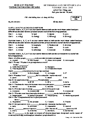 Đề thi khảo sát Chuyên đề môn Tiếng Anh Lớp 12 - Năm học 2014-2015 - Mã đề 896 - Trường THPT Nguyễn Viết Xuân