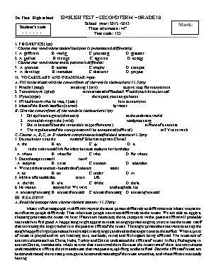 Đề thi môn Tiếng Anh Lớp 10 học kỳ II năm học 2012-2013 - Mã đề 132-456-345 - Trường THPT Đa Phúc