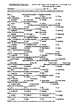 Đề thi môn Tiếng Anh Lớp 10 học kỳ II năm học 2015-2016 - Đề số 214 - Trường Trung học phổ thông Trại Cau