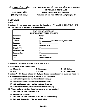 Đề thi môn Tiếng Anh Lớp 10 - Kỳ thi chọn học sinh giỏi lớp 10 THPT năm học 2014-2015 - Sở GD & ĐT Vĩnh Phúc (Có đáp án)