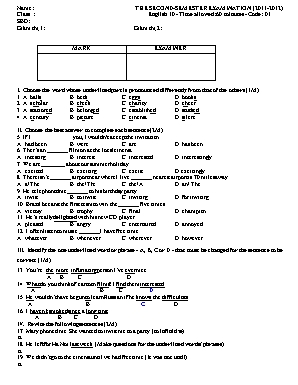 Đề thi môn Tiếng Anh Lớp 10 năm học 2011-2012