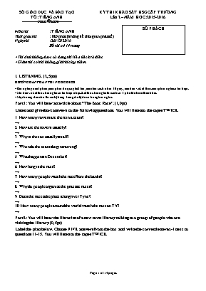 Đề thi môn Tiếng Anh Lớp 11 năm học 2015-2016 - Kỳ thi khảo sát học sinh giỏi cấp Trường