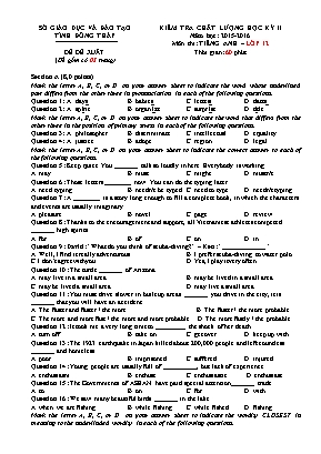Đề thi môn Tiếng Anh Lớp 12 - Kiểm tra chất l