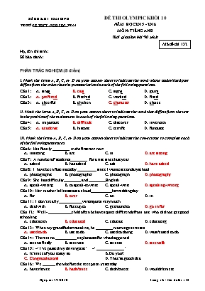 Đề thi Olympic môn Tiếng Anh Khối 10 năm học 2015-2016 - Mã đề 132 - Trường THPS Nguyễn Trãi