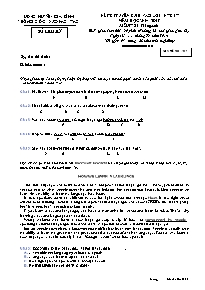 Đề thi thử môn Tiếng Anh - Thi tuyển sinh vào lớp 10 THPT - Năm học 2014-2015 - Mã đề 283 - Phòng GD & ĐT Huyện Gia Bình