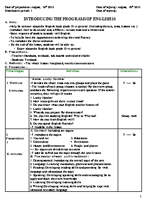 Giáo án môn Tiếng Anh Lớp 10 năm học 2015-2016 - Bản đầy đủ