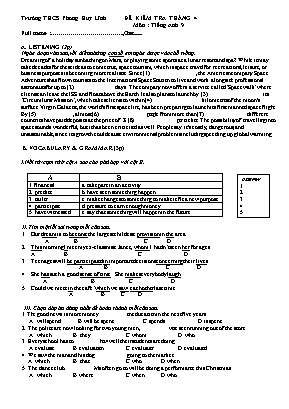 Bài kiểm tra tháng 4 môn Tiếng Anh Lớp 9 - Năm học 2015-2016 - Trường THCS Phong Huy Lĩnh