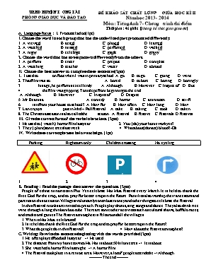 Đề kiểm tra môn Tiếng Anh Lớp 7 - Khảo sát chất lượng giữa học kỳ II năm học 2013-2014 - Chườn trình thí điểm