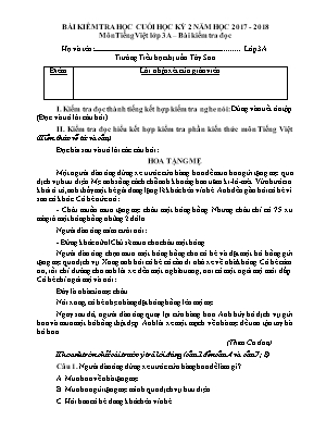 Bài kiểm tra định kì cuối học kỳ 2 môn Tiếng Việt Lớp 3 - Năm học: 2017-2018 - Bài kiểm tra đọc