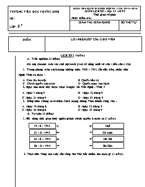 1 Đề kiểm tra định kì cuối học kì I môn Lịch Sử & Địa lí Lớp 5 - Năm học 2015-2016