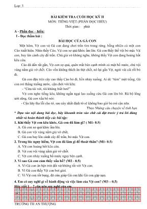 Bài kiểm tra cuối học kỳ II môn Tiếng Việt (Phần đọc hiểu) - Lớp 3