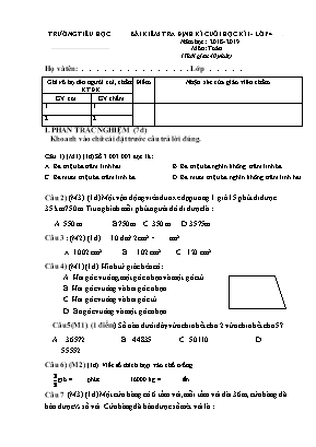 Bài kiểm tra định kì cuối học kì 1 môn Toán 4 - Năm học 2018-2019