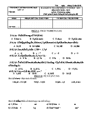 Bài kiểm tra định kì cuối học kì môn Toán Khối 5 - Năm học 2018-2019