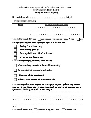 Bài kiểm tra định kì cuối năm môn Khoa học Lớp 4 - Năm học 2017– 2018
