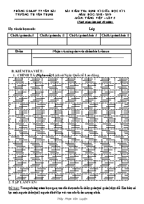 Bài kiểm tra định kì giữa học kì 2 môn Tiếng Việt Lớp 5 - Năm học: 2018-2019